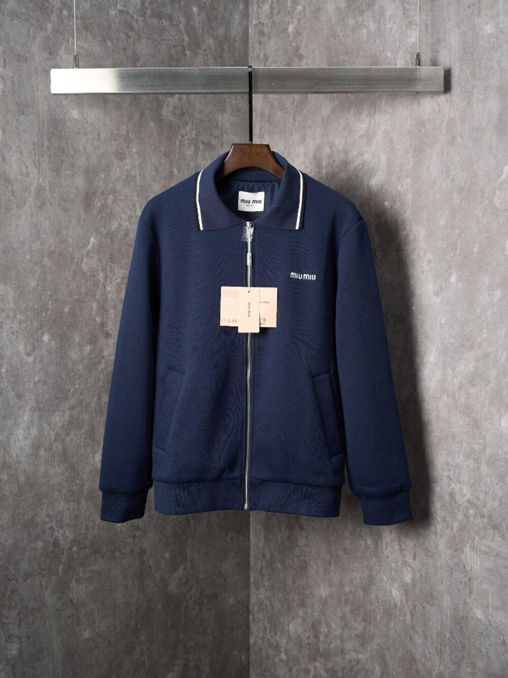 Women's Miu Miu Navy Blue Zip-Up Track Jacket Polo Collar Sz S